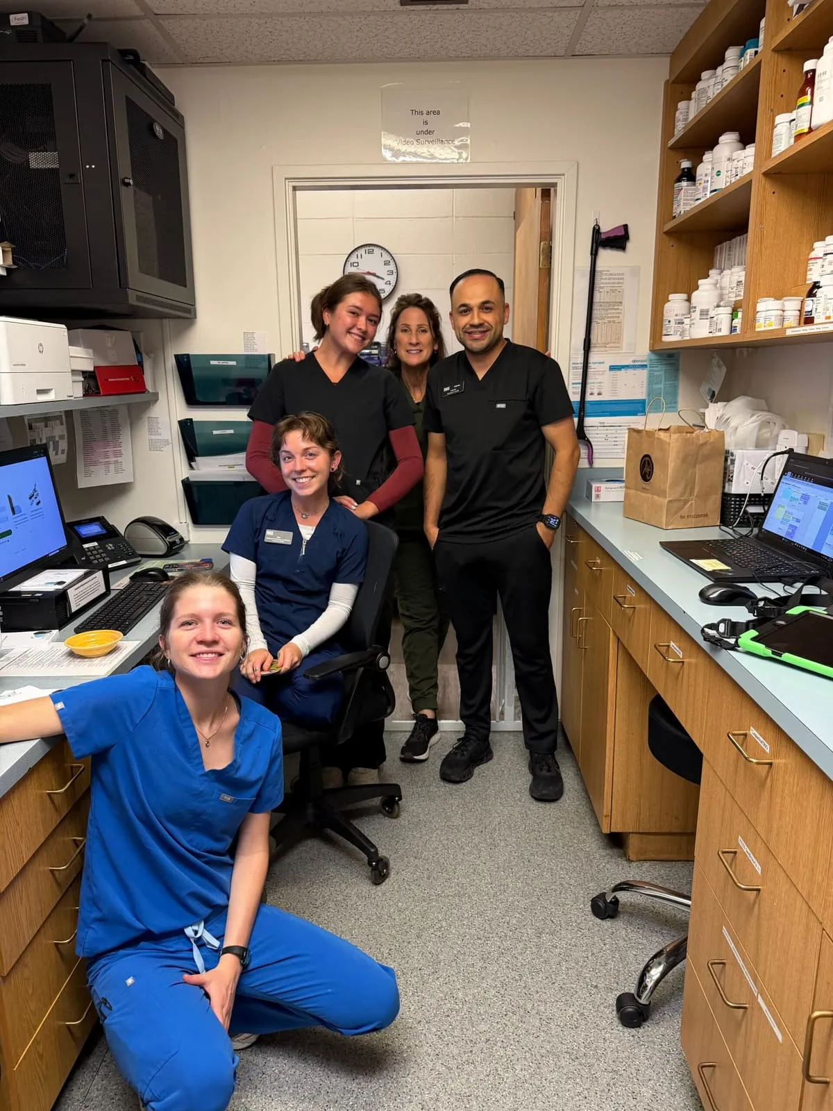 The Pacific Grove Animal Hospital team together in the office